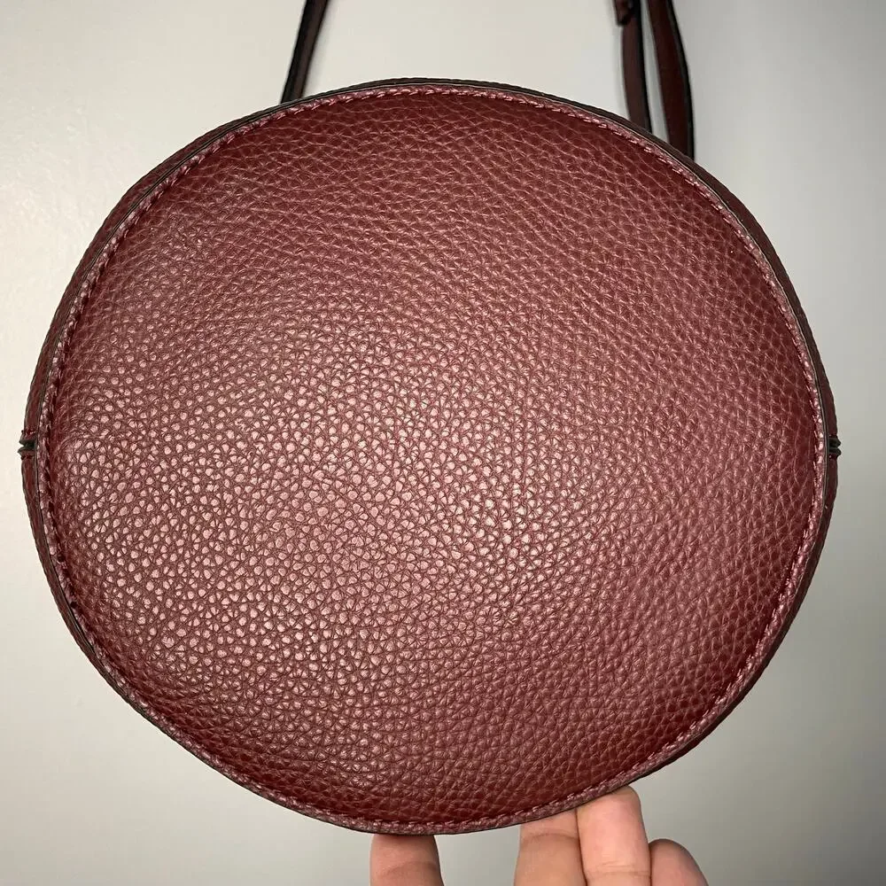 Katie Loxton London Burgundy Pebbled Bucket Crossbody Shoulder Bag Gold Ring